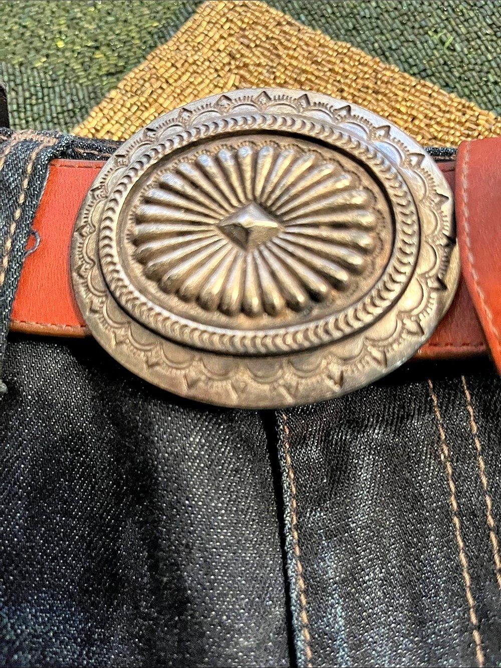 Brighton Southwestern Concho Belt in Red & Brown